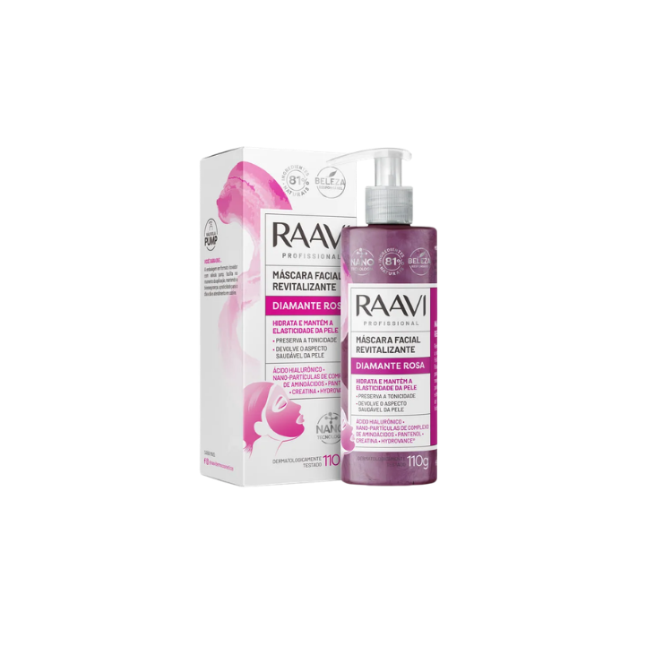 Máscara Facial Revitalizante Diamante Rosa Raavi 110g